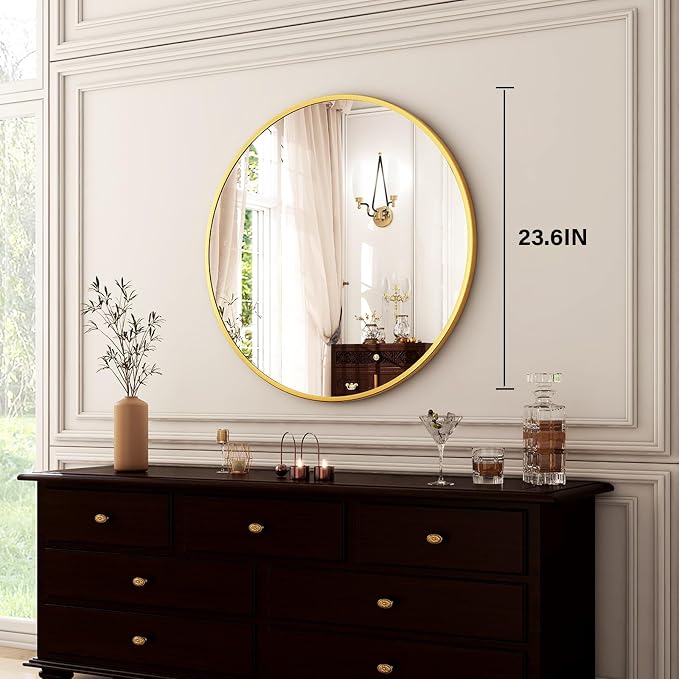 HARRITPURE 24 Inch Round Mirror, Modern Aluminum Alloy Frame Wall Mounted - Image 7