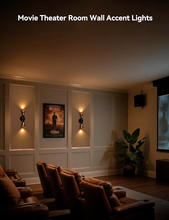 Tubicen Wall Sconces Up and Down Dimmable Black and Gold Movie Theater Sconce - Image 3