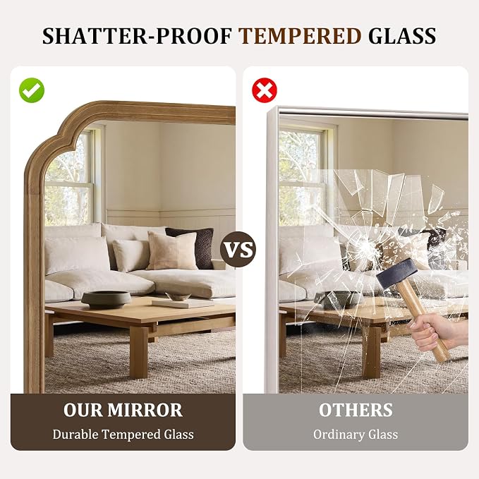 WallBeyond 20" x 30" Wood Mirror Rounded Corner Arch Wall Mirror - Image 6