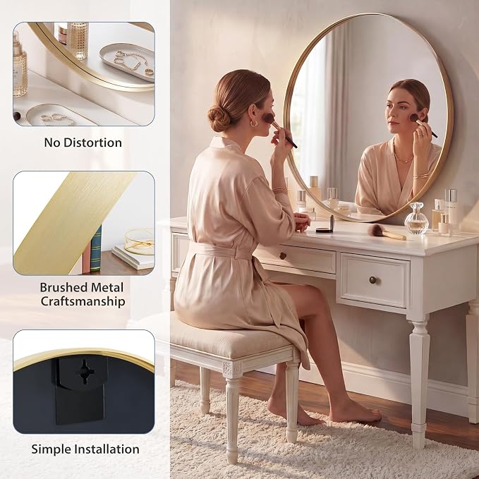 DUMOS 30-Inch Round Wall Mirror, Bathroom Wall Circle Mirror - Image 4