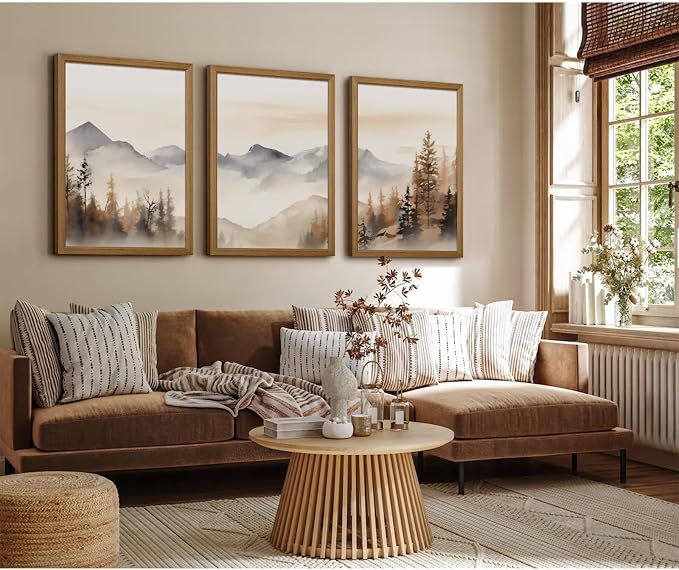 Neutral Mountain Wall Art Decor Set of 3 Forest Canvas Wall Art Poster - Image 5