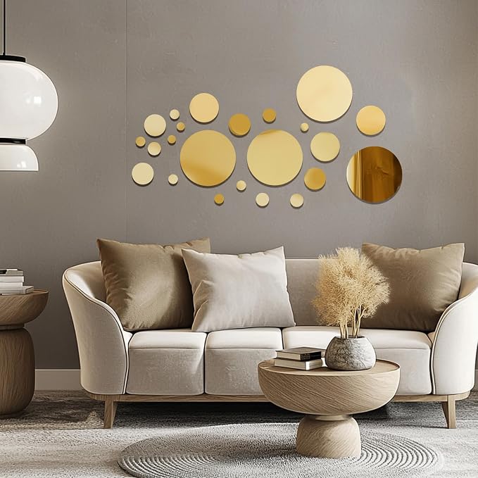 Shappy 32 Pieces Mirror Wall Stickers Removable Acrylic Setting Adhesive Round - Image 6