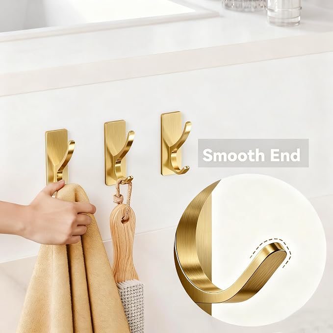 10 Pack Brushed Gold Self Adhesive Coat Hooks - Image 2