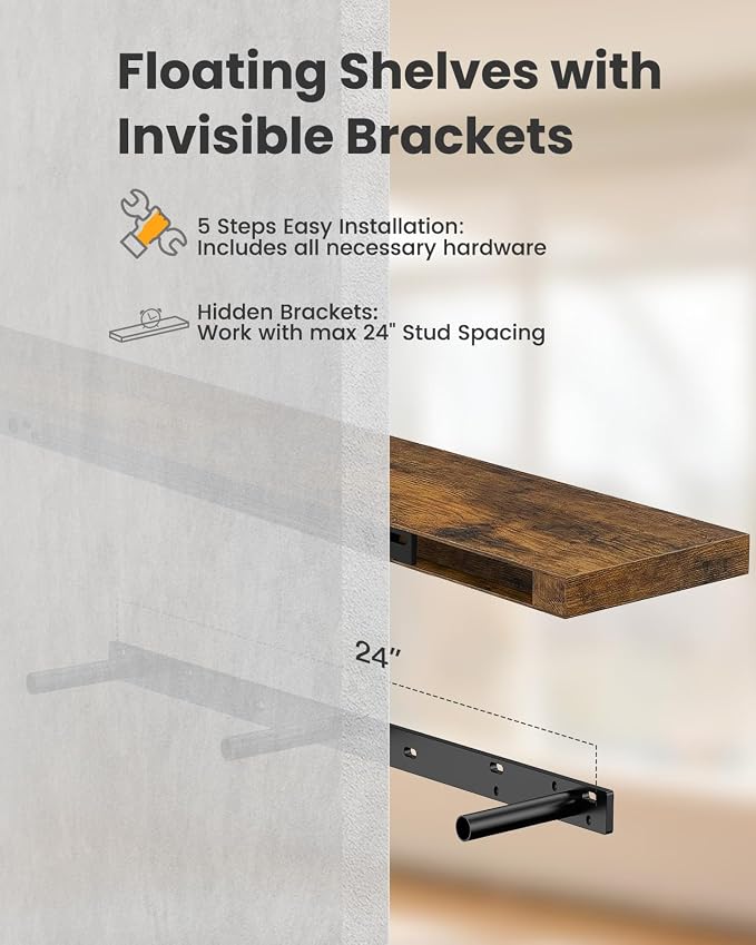 AMADA HOMEFURNISHING 35.4" L Floating Shelves, Wall Shelves Set of 3 - Image 7
