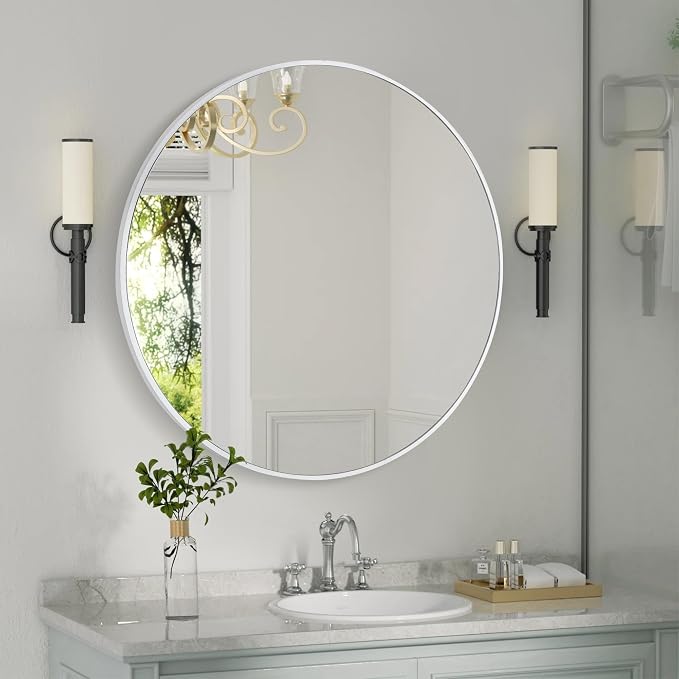 CULER Round White Bathroom 30 Inch Mirror, Circle Wall Modern Mirror - Image 3