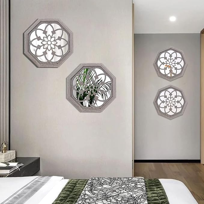 ZOLAPI 2 PCS Octagon Wall-Mounted Mirrors, Vintage Farmhouse Mirror - Image 3