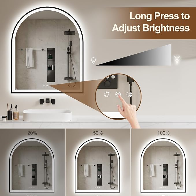 Arched LED Mirror for Bathroom 30"x36", 3 Color Changing, Shatterproof - Image 4