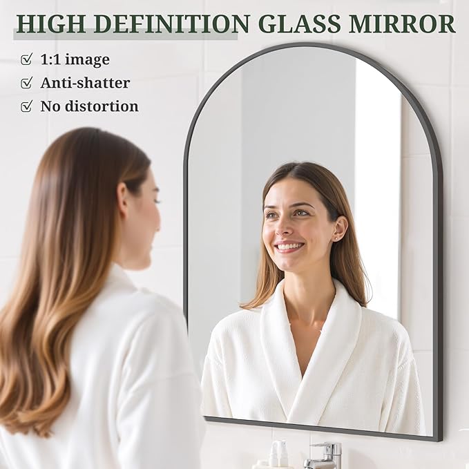 Arched Wall Mirror 36x24 Inch Black Bathroom Vanity Mirror - Image 4