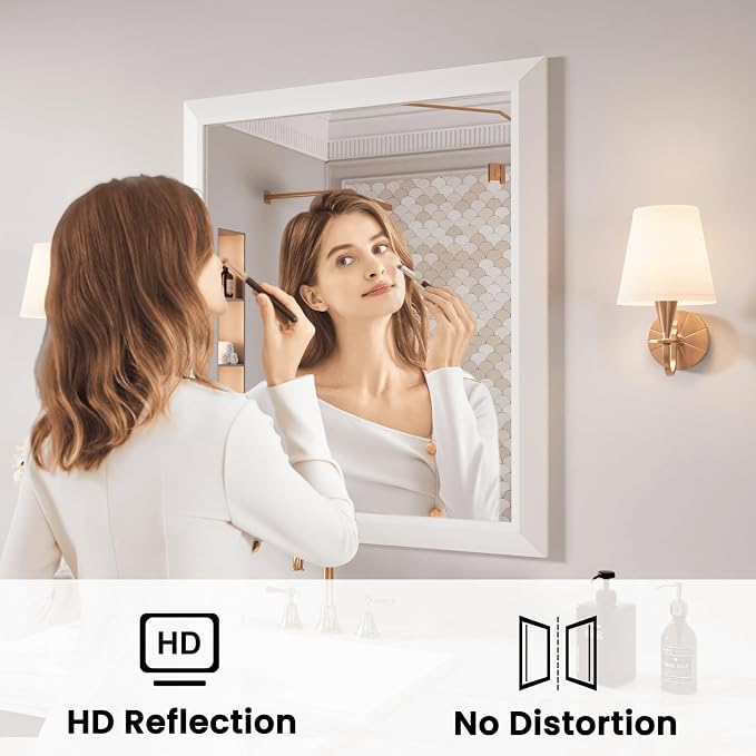 Amorho Bathroom Mirror, 28x32 Inch White Framed Bathroom Mirrors - Image 2