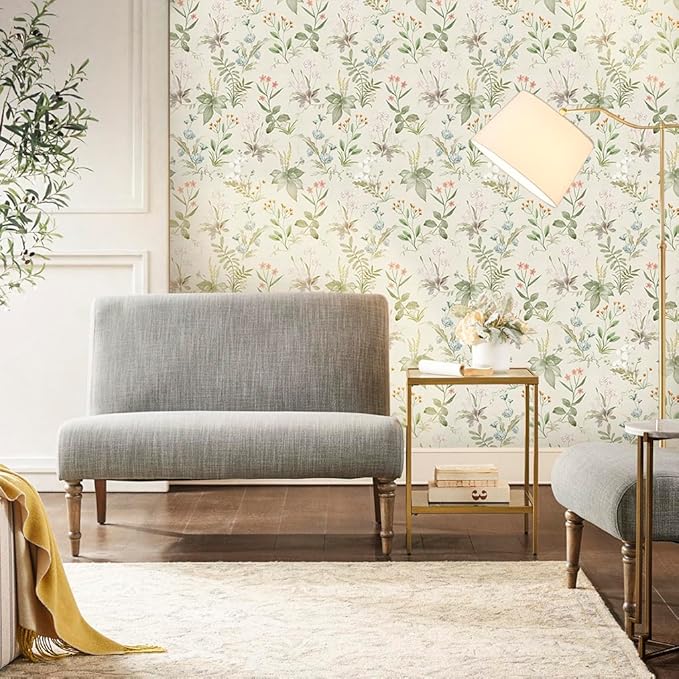 Simon&Siff Vintage Wallpaper Peel and Stick Beige Floral Contact Paper by SimonSiff