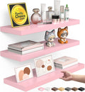 BAYKA Pink Floating Shelves for Wall Set of 3, 15.7in Wood Wall Shelves for by Bayka