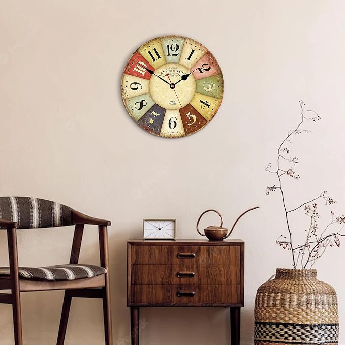 VIKMARI 8 Inch Silent Non-Ticking Wall Clock Arabic Numerals Retro Clocks - Image 5