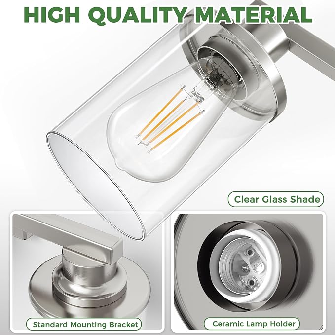 DORESshop 17 Inch Bathroom Light Fixtures, 3-Light Nickel Bathroom Lighting - Image 5