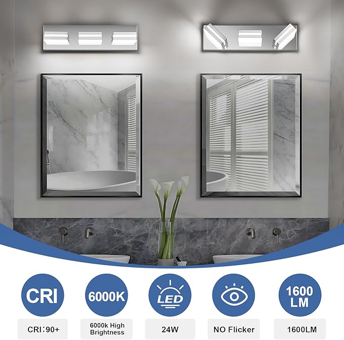 Modern LED Small Bathroom Lights Fixtures 3-Light, Stainless Steel Chrome - Image 5