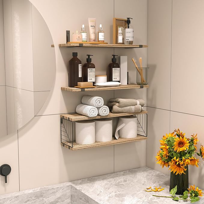 Fixwal Bathroom Floating Shelves Over Toilet, 15.8in Farmhouse Rustic Wood - Image 5