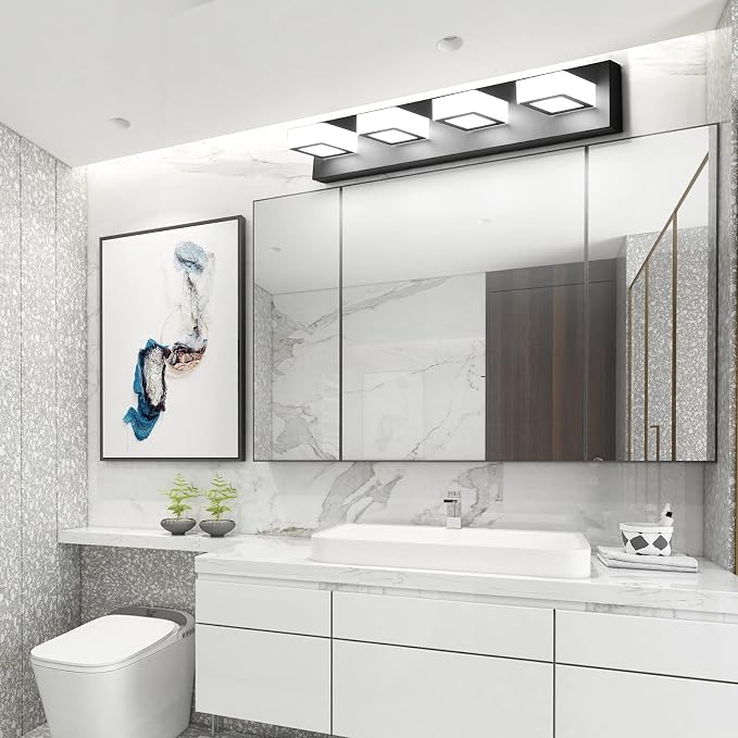 Ralbay Modern LED Black Vanity Lights 4 Lights Acrylic Bathroom Vanity Lighting - Image 4