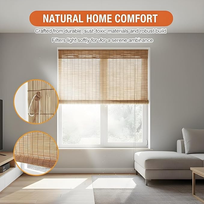 Blackout Bamboo Roller Shades for Outdoor Patio Reed Roll Up Blinds 24" 36" 48" - Image 7