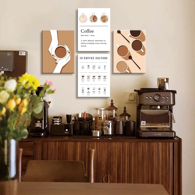 NCYEL 4pcs Modern Minimalist Coffee Wall Art Kitchen Coffee Shop Pictures - Image 3