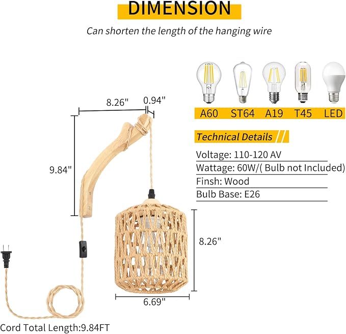 Frideko Plug in Wall Sconces Set of Two Hand Woven Lamp - Image 4