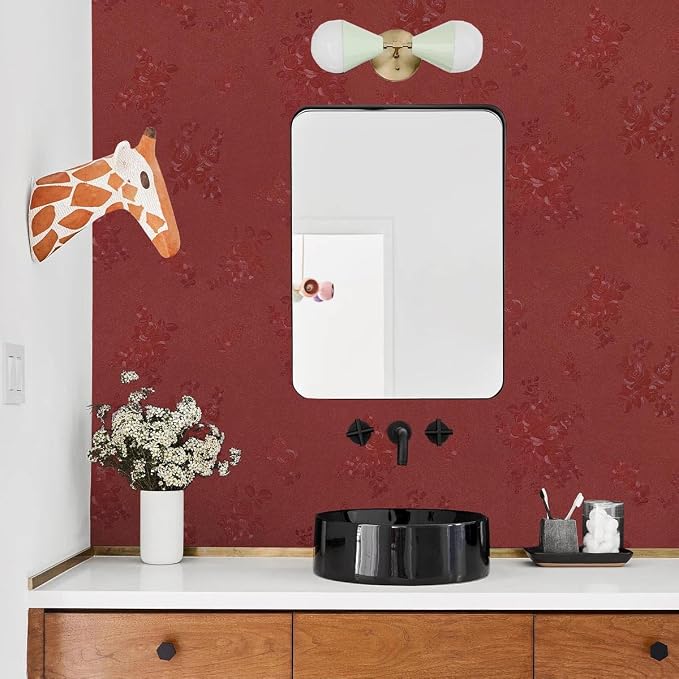 Dark Red Peel and Stick Wallpaper Textured Embossed Floral Contact Paper Peel - Image 7