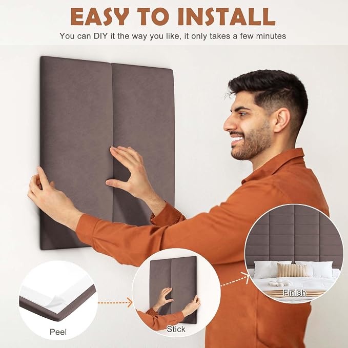 IFNOW Wall Mounted Upholstered Headboard Full, 3D Peel and Stick Soundproof - Image 5