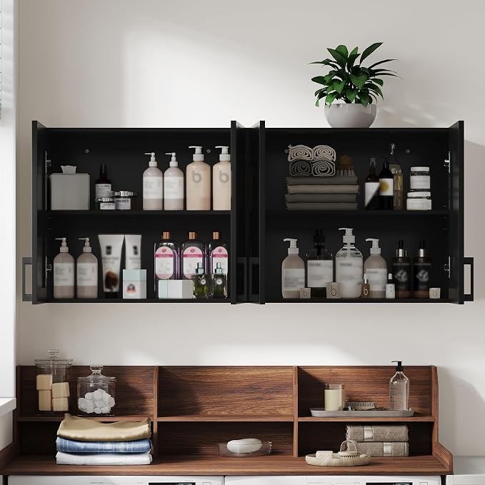 ChooChoo Laundry Room Cabinets, 4 Doors Wall Mounted Storage Cabinet, Kitchen - Image 8