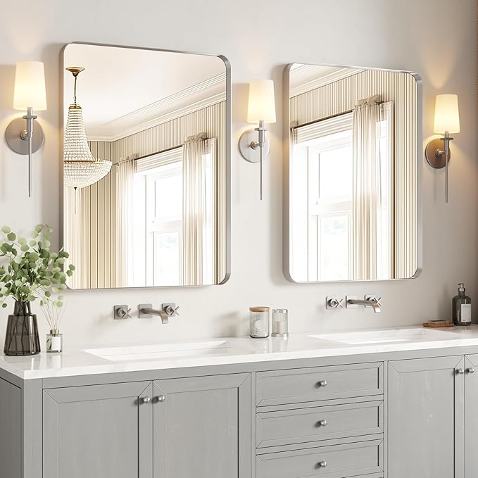 USHOWER Brushed Nickel Bathroom Mirrors 24"x36" 2 Pack, Rounded Corner by USHOWER
