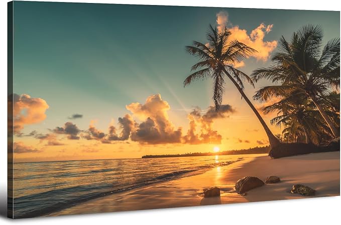 Beach Wall Art Palm Tree Pictures Sunset Coastal Landscape Bathroom Wall Decor by HOME