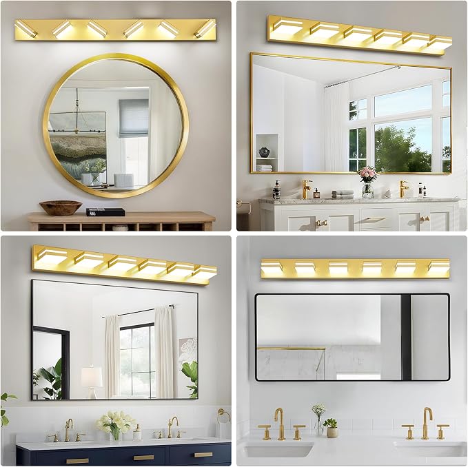 Modern LED Bathroom Lights Fixtures 6-Light, Metal Gold Acrylic Wall Lighting - Image 7