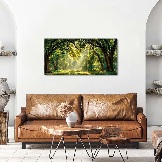 Forest Wall Art for Living Room Nature Green Forest Landscape Canvas Pictures - Image 3