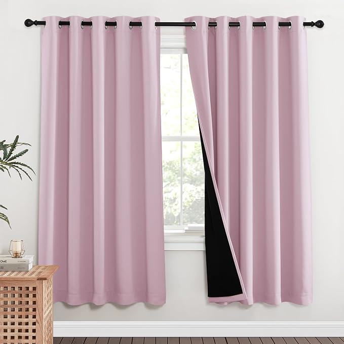 NICETOWN 100% Blackout Window Curtain Panels, Baby Pink, 2 Pieces, 70-inch Wide by NICETOWN