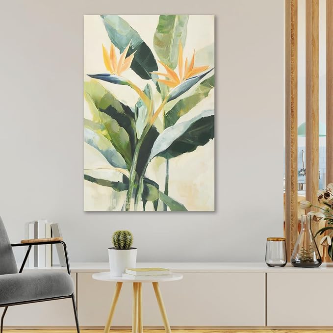 JolyWell Hand-paintd Botanical Canvas Wall Art Sage Green Leaf Tropical Plant - Image 7