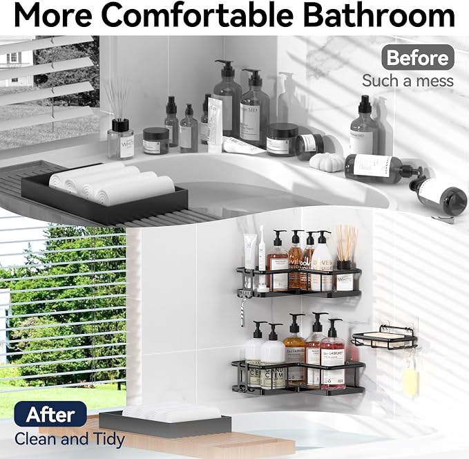 YASONIC Shower Caddy Corner, No Drilling Shower Organizer Corner - Image 8