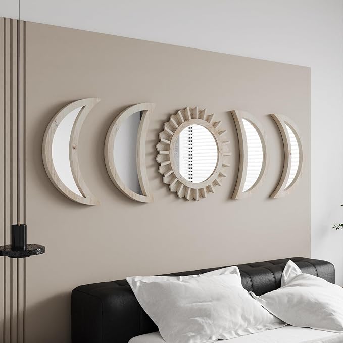 WAKOSAN Wall Mirror, Moon Phase Mirror Set, Wall Decor by WAKOSAN