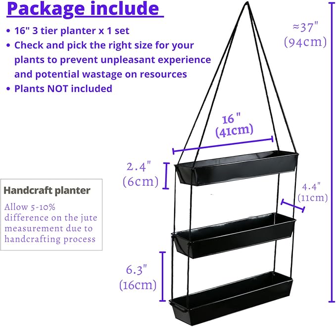 LaLaGreen 16 Inch Wall Mounted Tiered Planter - Image 2