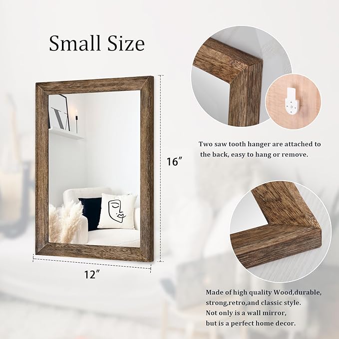 AAZZKANG Rustic Wood Mirror Rectangle Decorative Wall Mirrors - Image 2