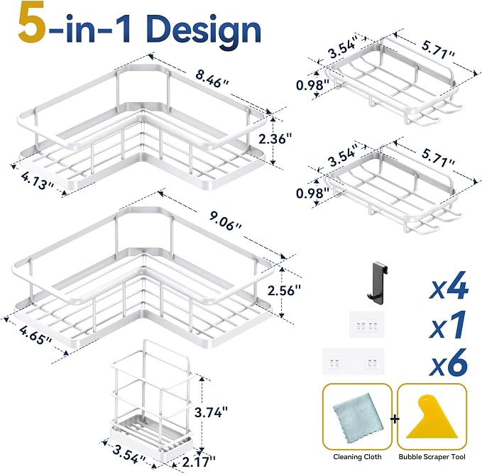 YASONIC Corner Shower Caddy, No Drilling Shower Shelf - Image 7