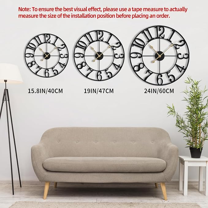 LEIKE Large Wall Clock, Battery Operated, Decorative Retro Black Metal Clock - Image 5
