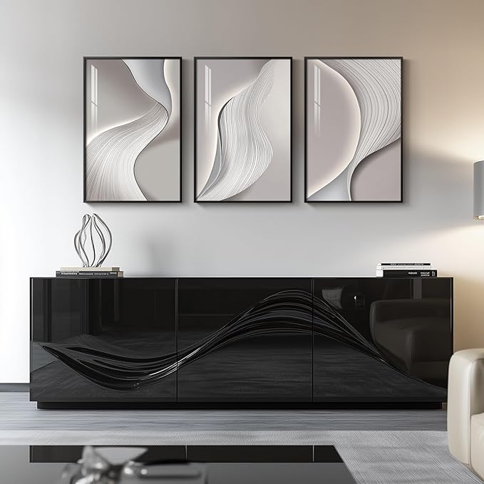 Framed Modern Abstract Wall Art, 3 Piece Minimalist Bright Style Prints - Image 3