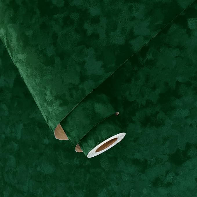 Wallercity Emerald Green Velvet Wallpaper Peel and Stick Felt Drawer Liner Self by Wallercity