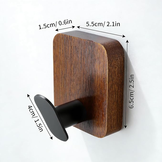 DELITON Wooden Wall Hooks, 4 Pack Acacia Adhesive Towel Hooks Sticky on - Image 4
