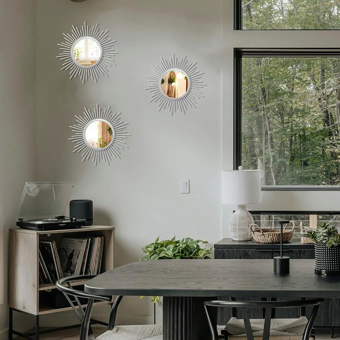 3 Set Sunburst Mirrors for Wall Decorative Metal Mirrors Small Mirror Sets - Image 4