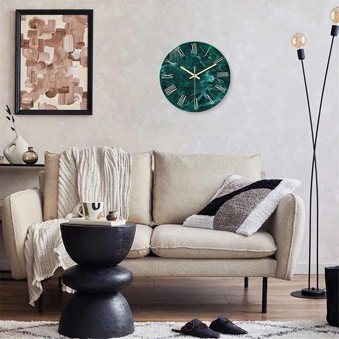 Teal Glass Wall Clock Battery Operated 16 Inch Modern Clock - Image 3
