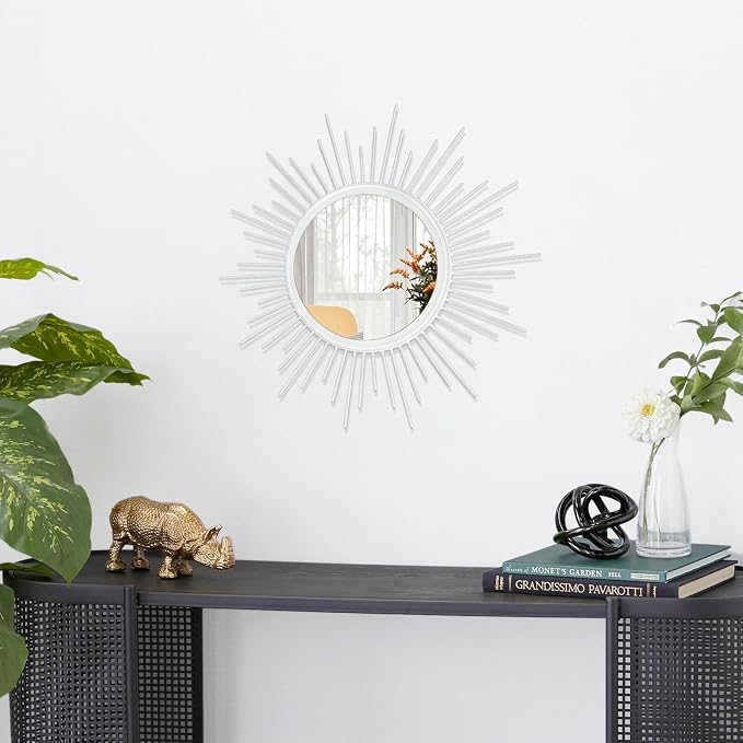 Wall Decor Spoked Sunburst Accent Wall Mirror Round Home Modern Metal Art Mirror - Image 2