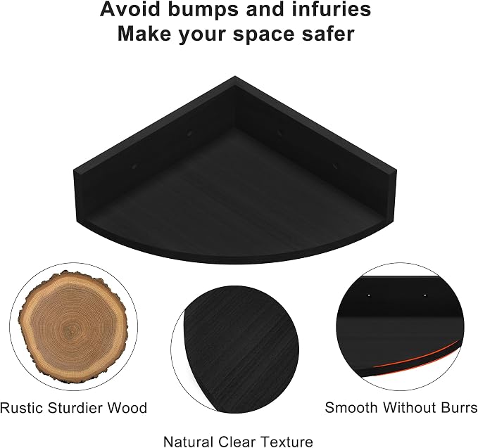 Alsonerbay Black Corner Wall Shelf, Floating Shelves Wall Mount Set of 4 - Image 6