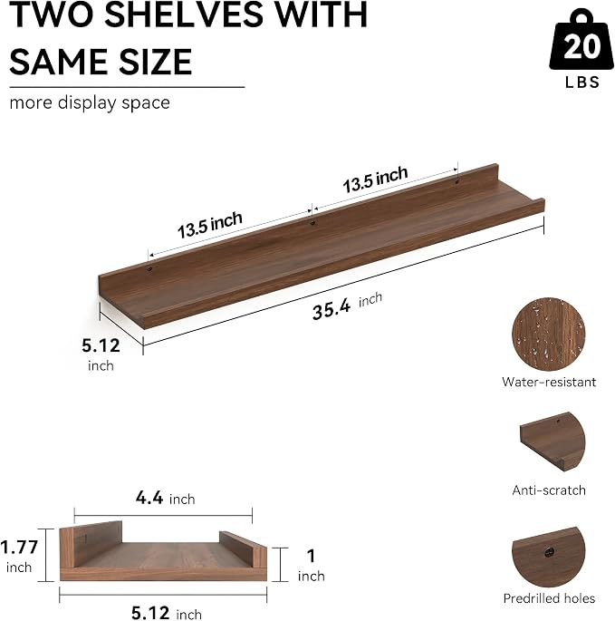 Boswillon 35.3 Inches Long Floating Shelves Wall Mounted, 2 Set Farmhouse Wall - Image 3