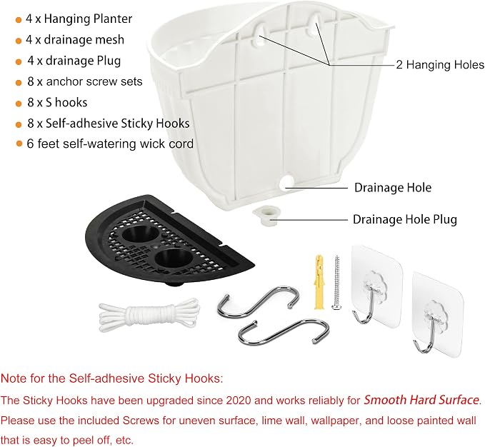 4 Pack White Wall Planter Pots Vertical Living Wall Hanging Planters Wall - Image 3
