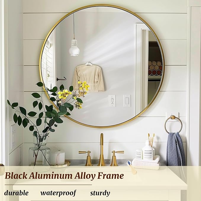 Gold Round Mirror 18 inch, Round Bathroom Mirror, Wall Mirrors - Image 2