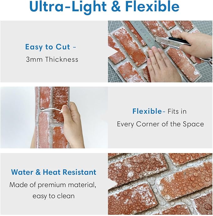 COMSTICKC 3D Faux Brick Wall Panels Peel and Stick, Small Brick Size, Thin PVC - Image 4