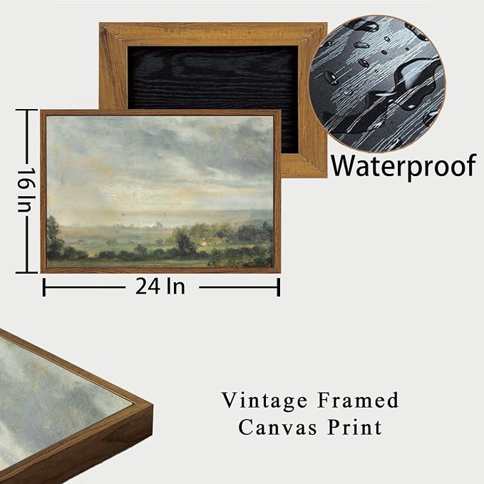 OIQArtOIQ Vintage Framed Wall Art Pastoral Landscape Canvas Art Prints Rustic - Image 4